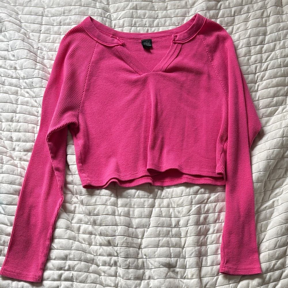 wild fable Bright Pink Waffle Knit Cropped Top